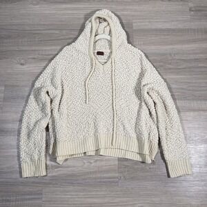 POL Women's Sweater Hoodie Pullover Textured Neutral Boho L Cream
